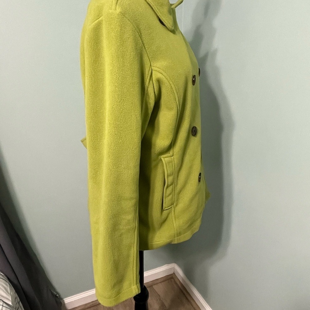 Lands End‎ ThermaCheck Fleece Pea Coat Women's Medium Lime Green Jacket - Picture 2 of 6